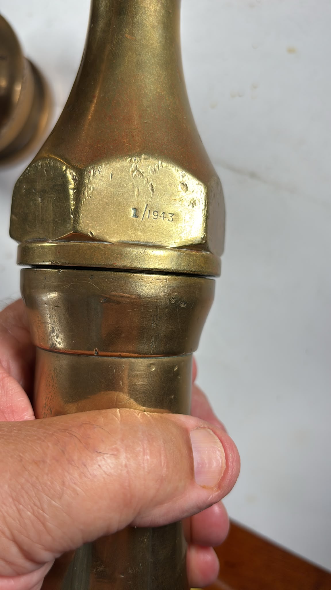 Image of 4 vintage copper and brass fire hose nozzles