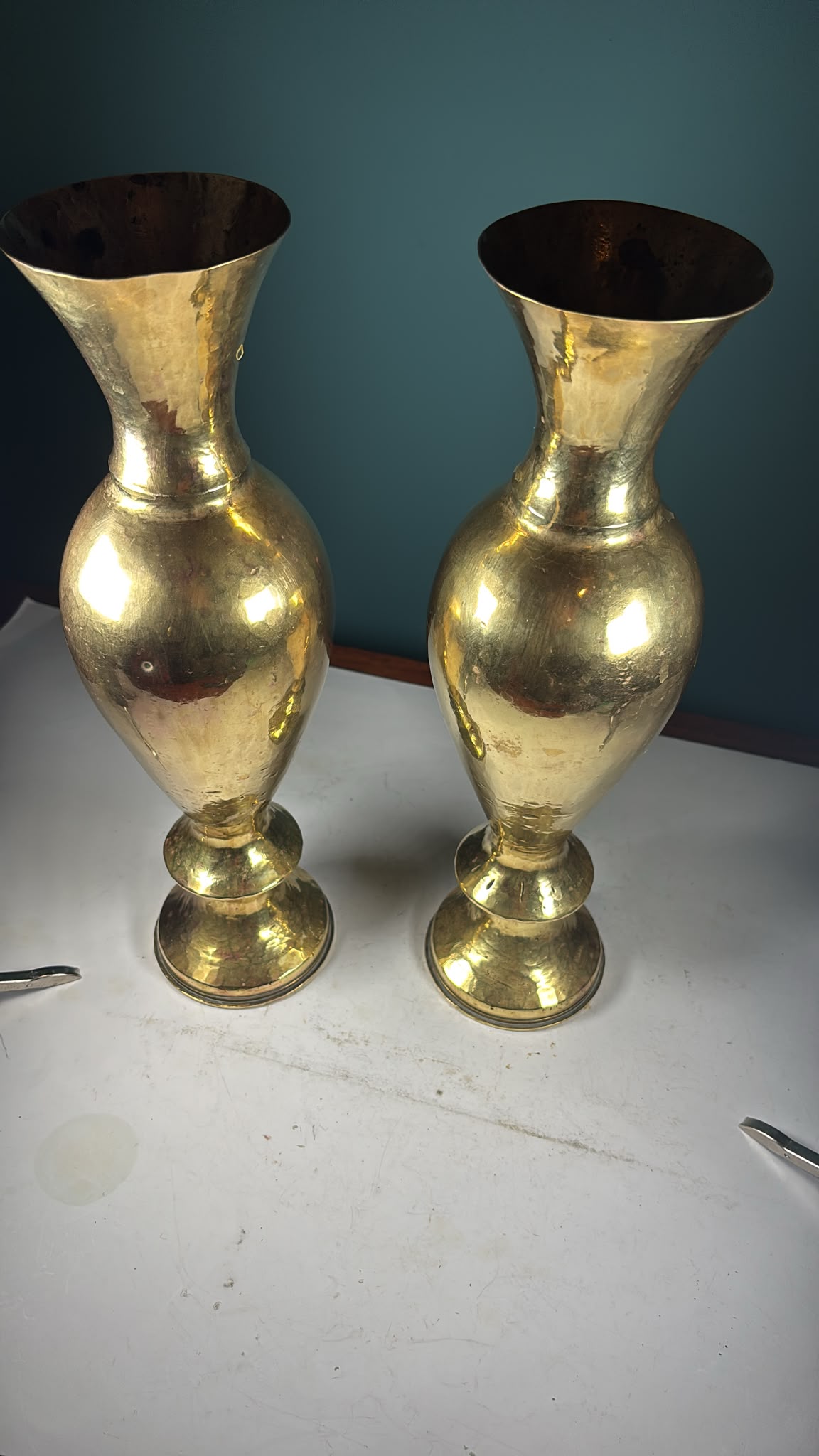 Image of A pair of Trench Art brass vases from 1918