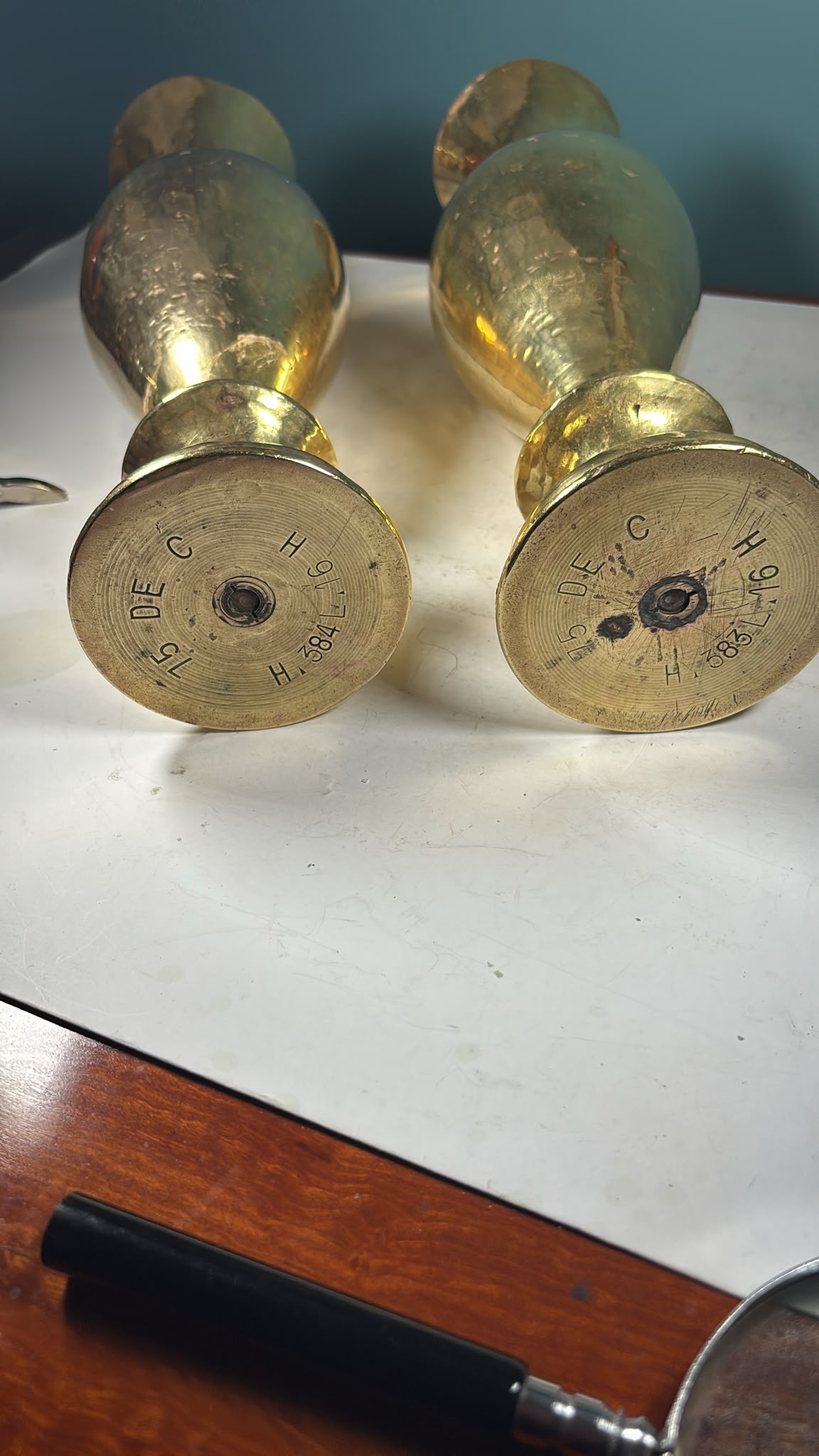 Image of A pair of Trench Art brass vases from 1918
