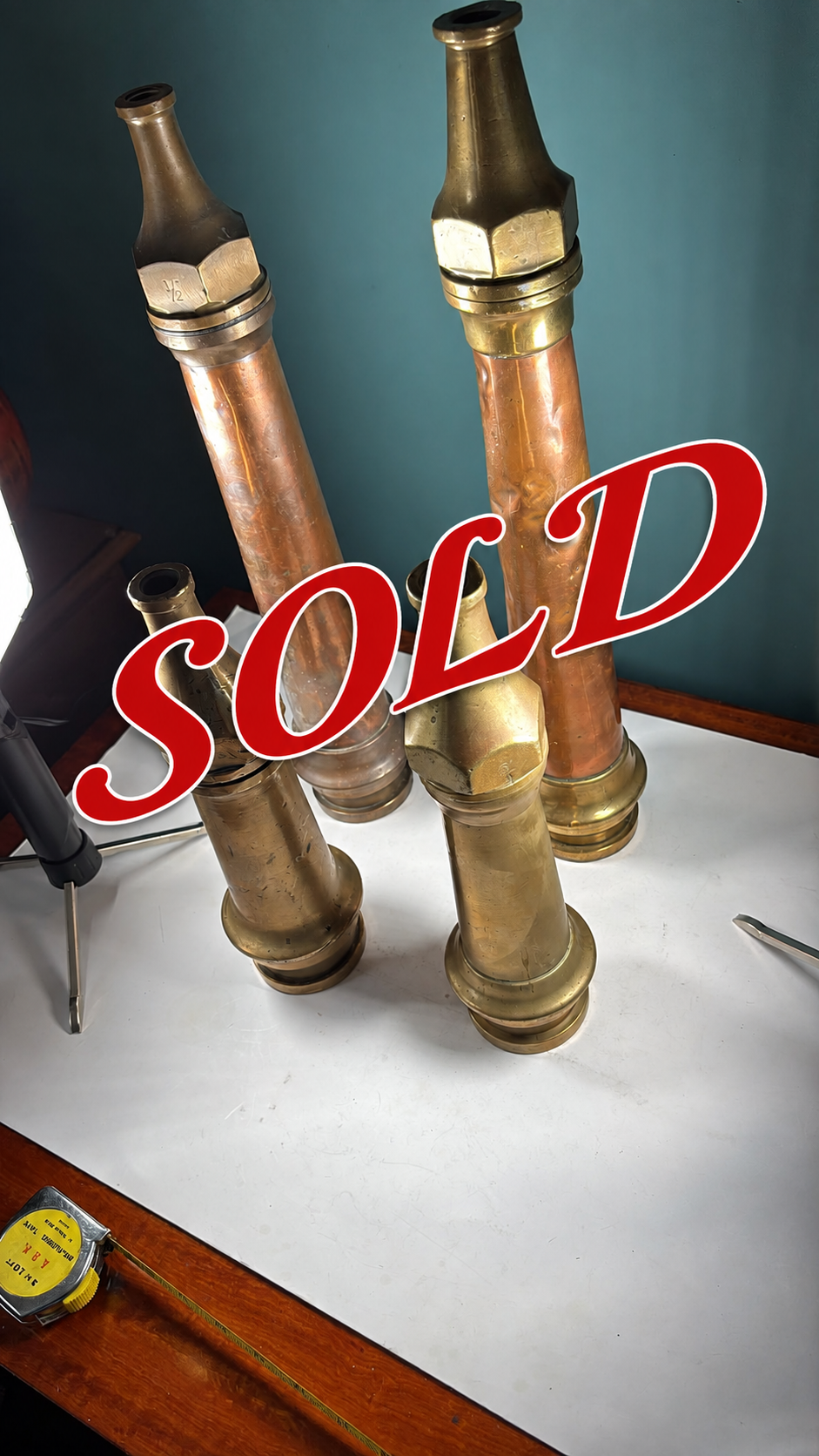 Image of SOLD 4 vintage copper and brass fire hose nozzles