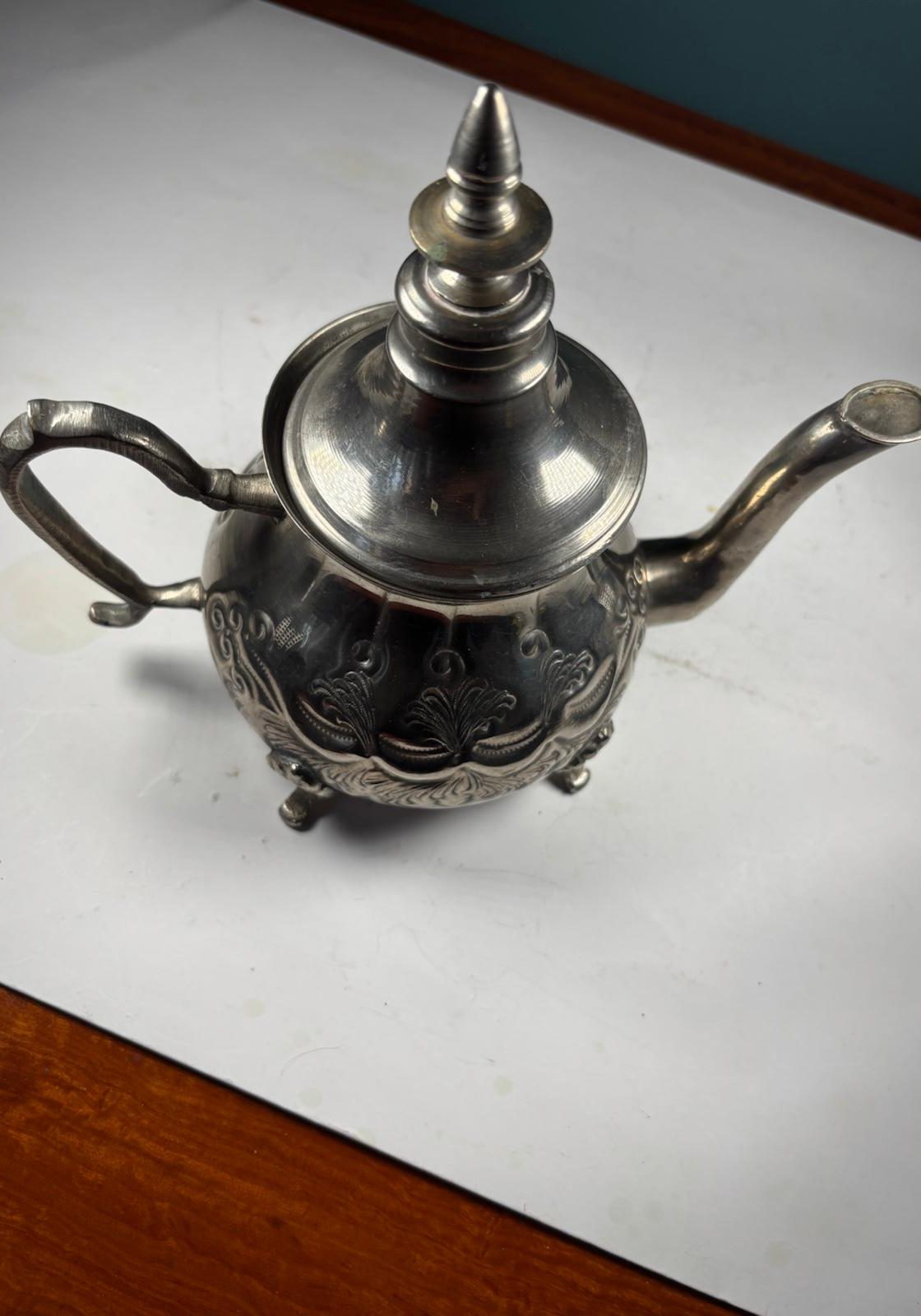 Image of Vintage, silver plated, embossed teapot and lid