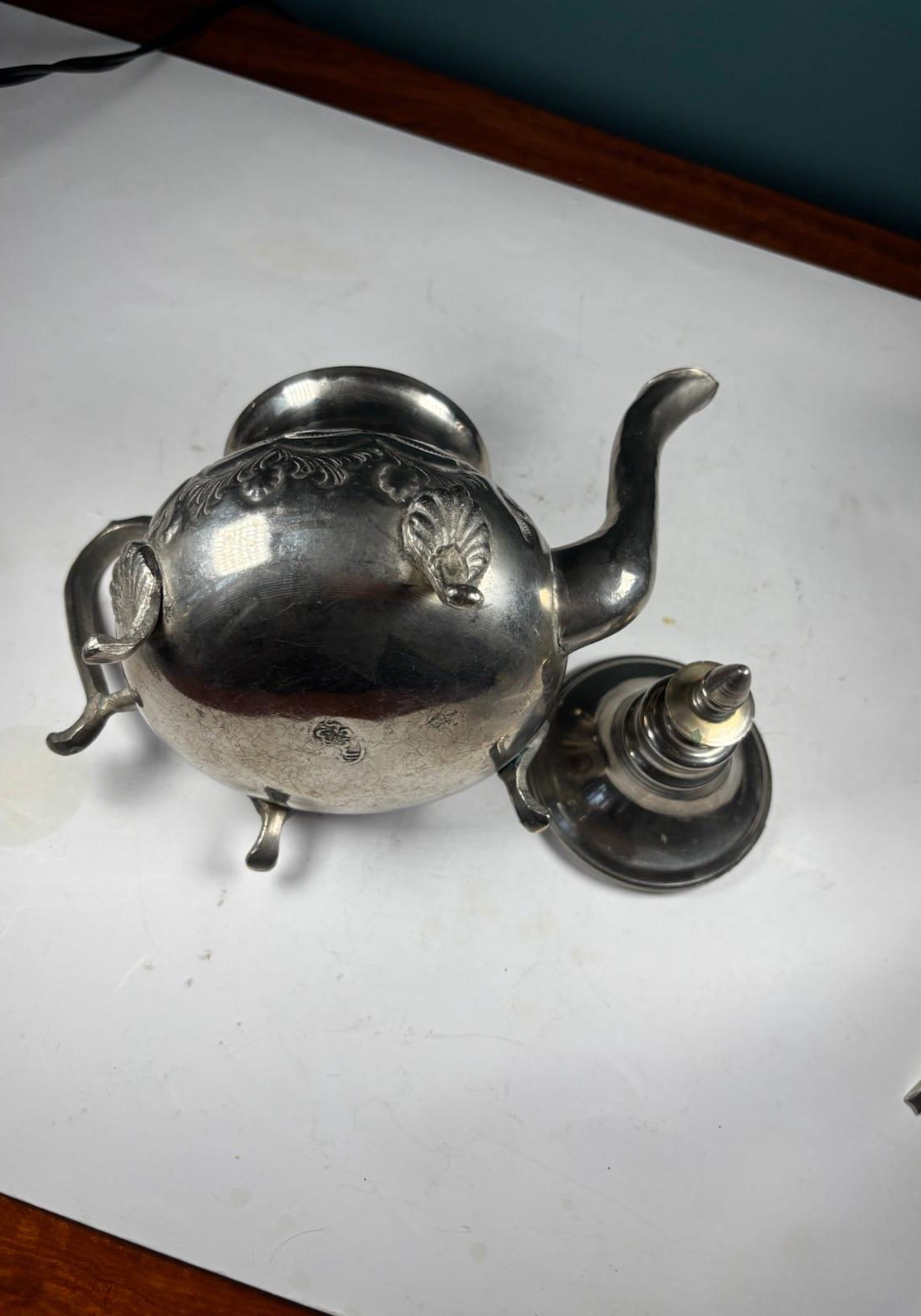 Image of Vintage, silver plated, embossed teapot and lid