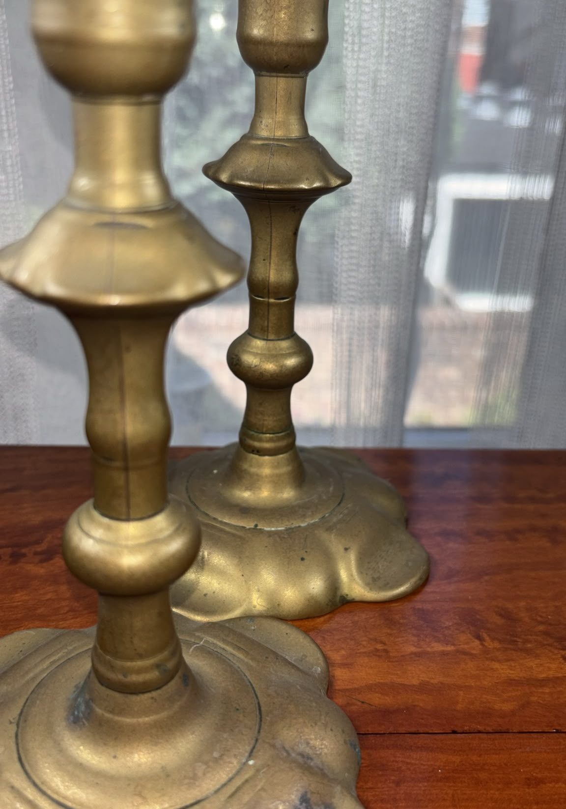 Image of A pair of George the second brass candlesticks circa 1760