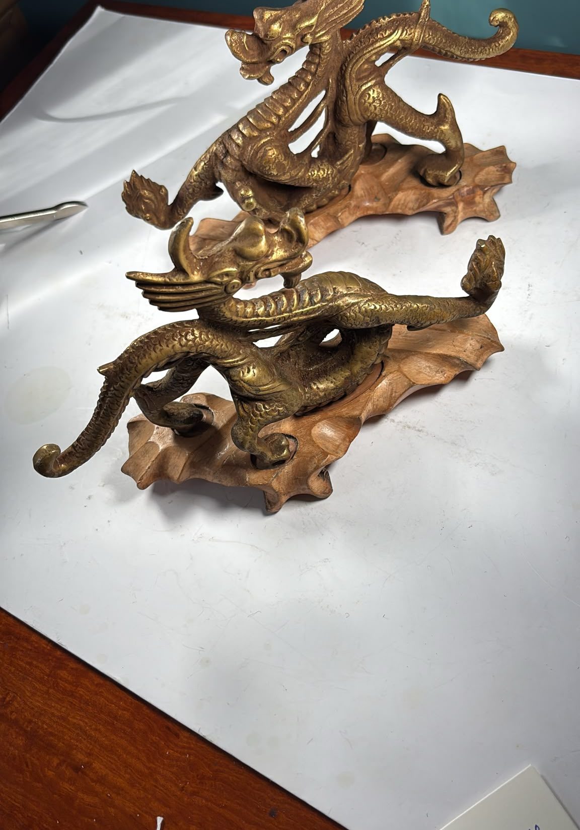 Image of vintage, heavy bronze Chinese dragons