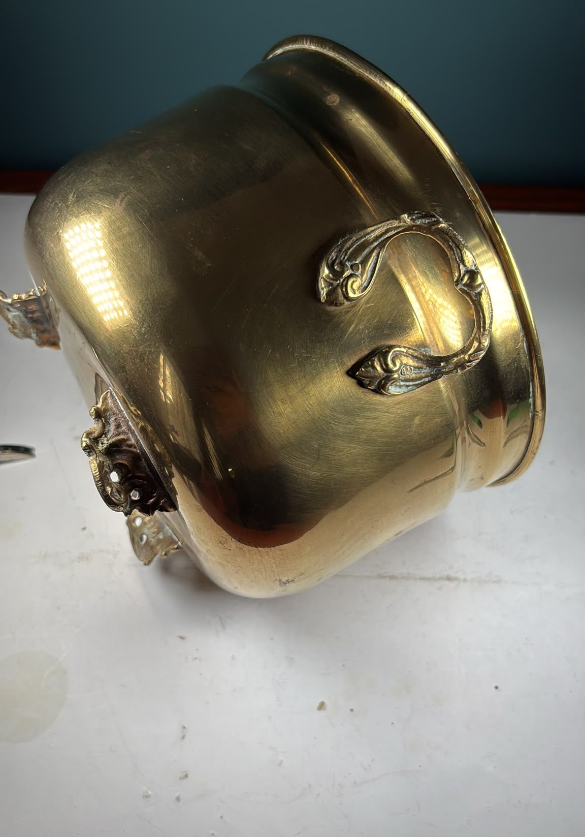 Image of Cauldron style twin handled brass planter