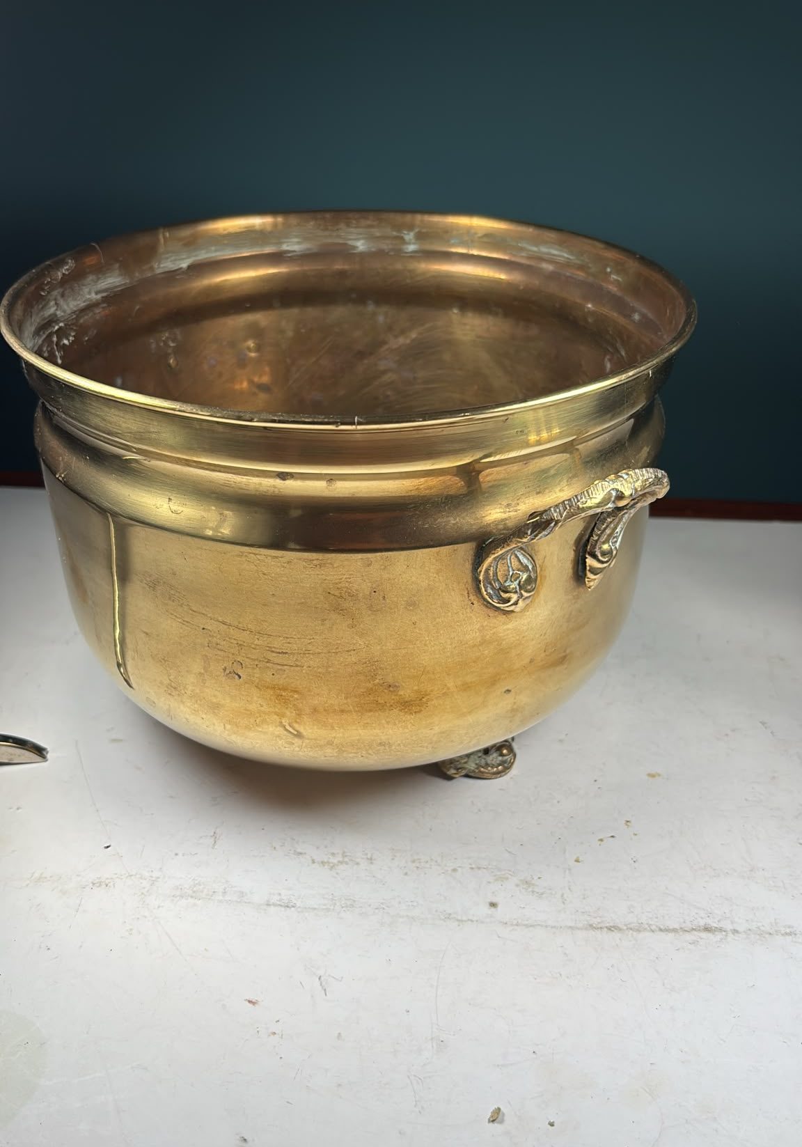Image of Cauldron style twin handled brass planter
