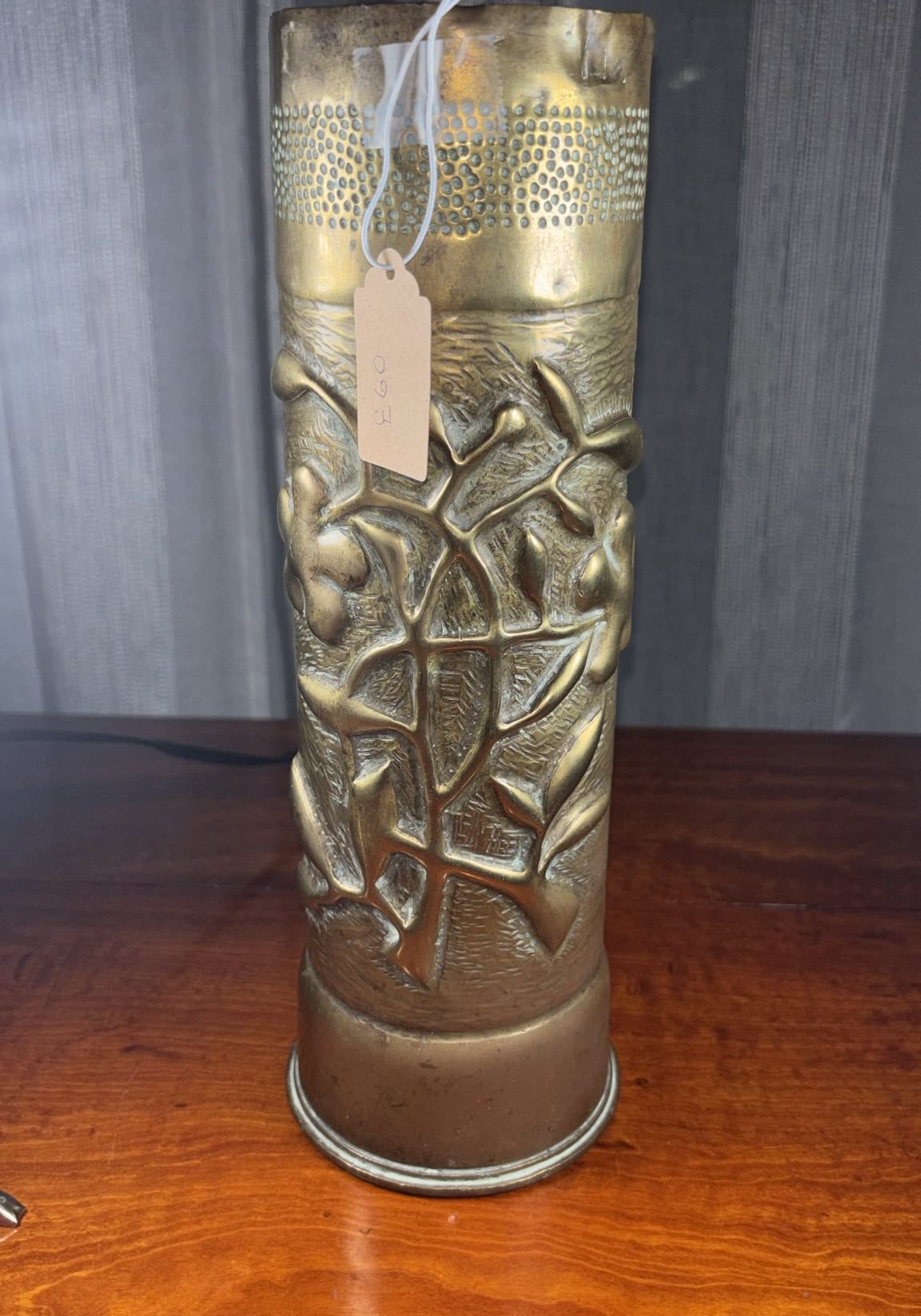 Image of brass vase fashioned from the casing of an artillery shell in WW1
